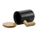 Black Ceramic Coffee Mugs with Bamboo Handle and Lid - Image 2