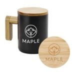 Black Ceramic Coffee Mugs with Bamboo Handle and Lid - Image 3