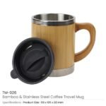 Bamboo & Stainless Steel Coffee Travel Mug with Handle and Lid - Image 2
