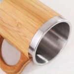 Bamboo & Stainless Steel Coffee Travel Mug with Handle and Lid - Image 3