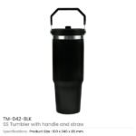 Tumbler with Handle & Straw SS Double Wall 900ml - Image 4